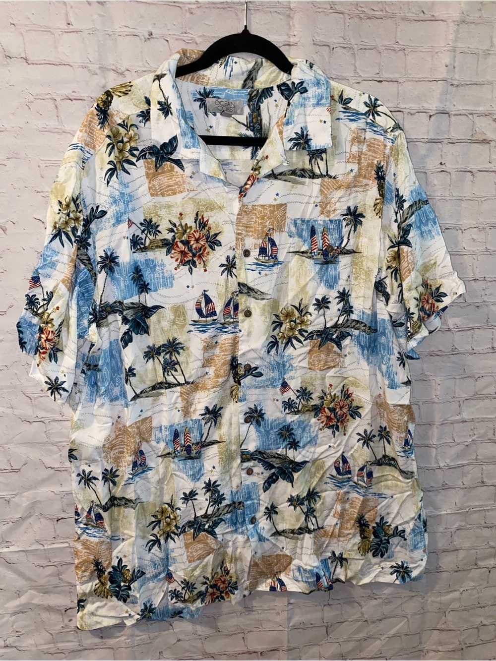 Ocean Coast Men's Short-Sleeve Tropical Button-Down Shirt 2XLT